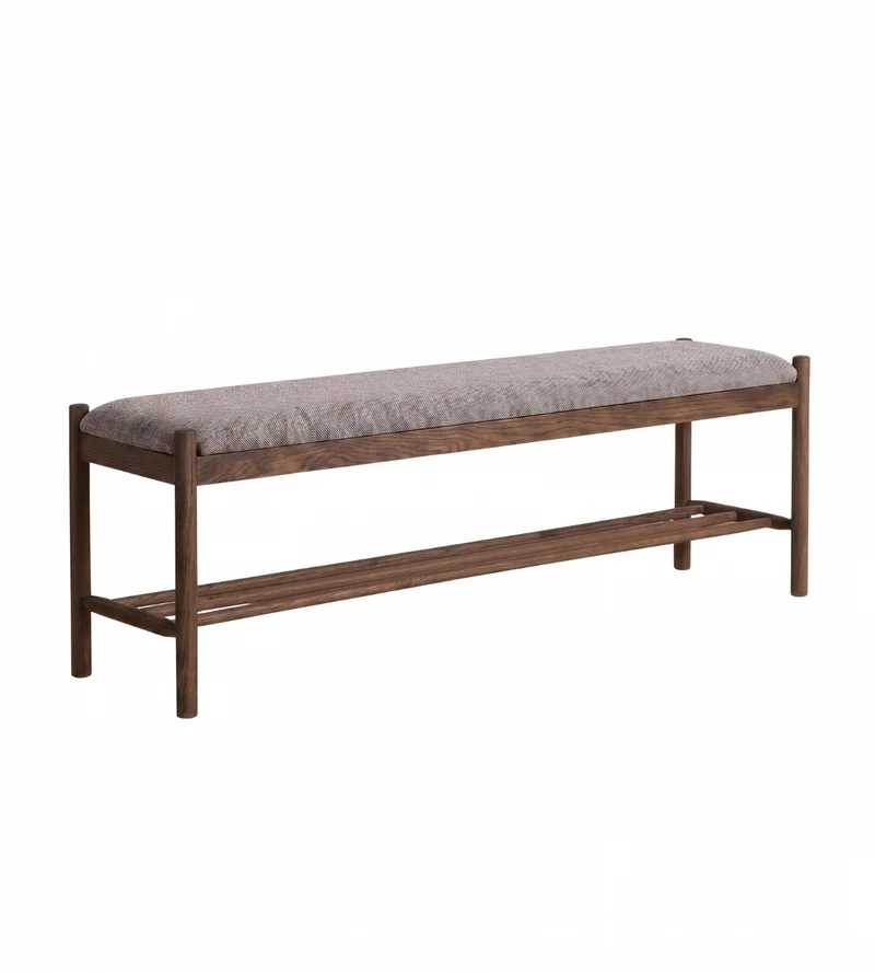 Mathew Bank aus geräucherter Eiche mit gepolstertem Sitz in Sand, 140 x 35 x 45 cm