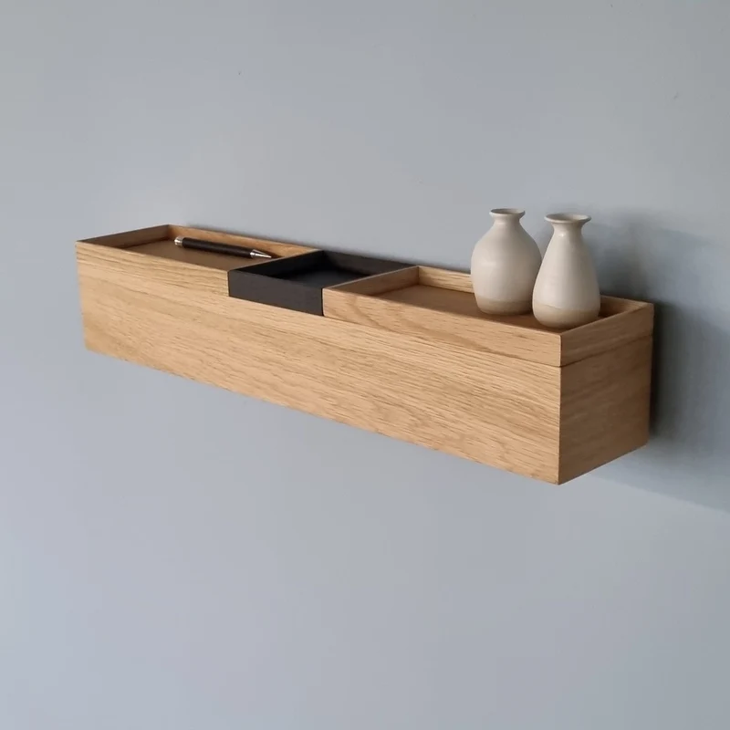 schmale Wandkonsole massive Eiche natur 60cm drei Tabletts