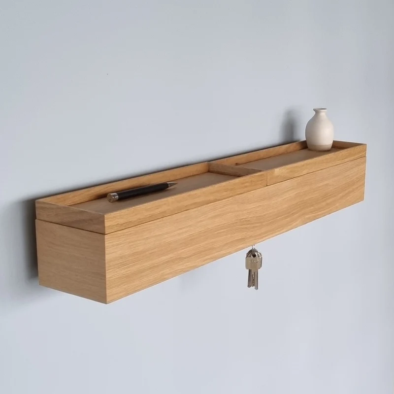 schmale Wandkonsole massive Eiche natur 72cm zwei Tabletts