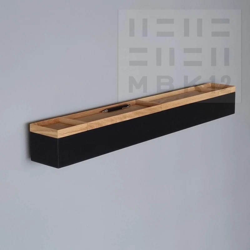 schmale Wandkonsole massive Eiche schwarz 96cm vier Tabletts