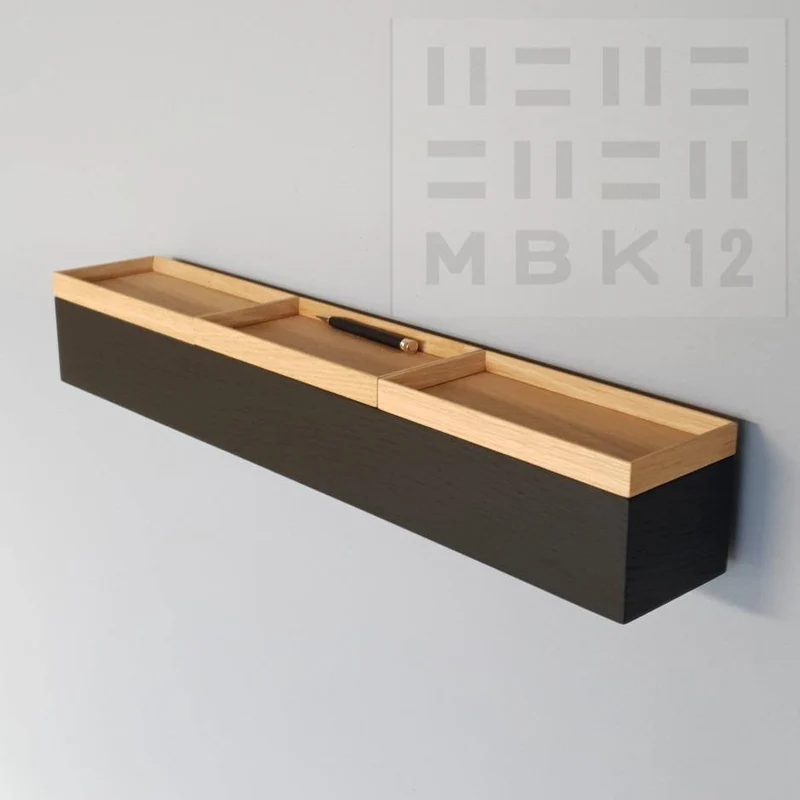 schmale Wandkonsole massive Eiche schwarz 72cm drei Tabletts