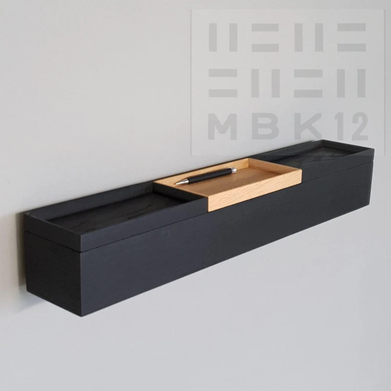 schmale Wandkonsole massive Eiche schwarz 72cm drei Tabletts