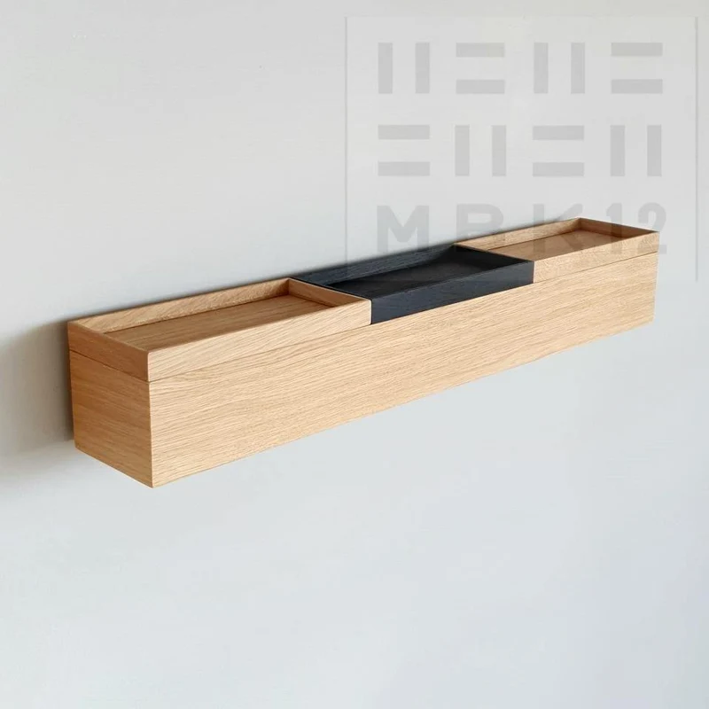 schmale Wandkonsole massive Eiche natur 72cm drei Tabletts