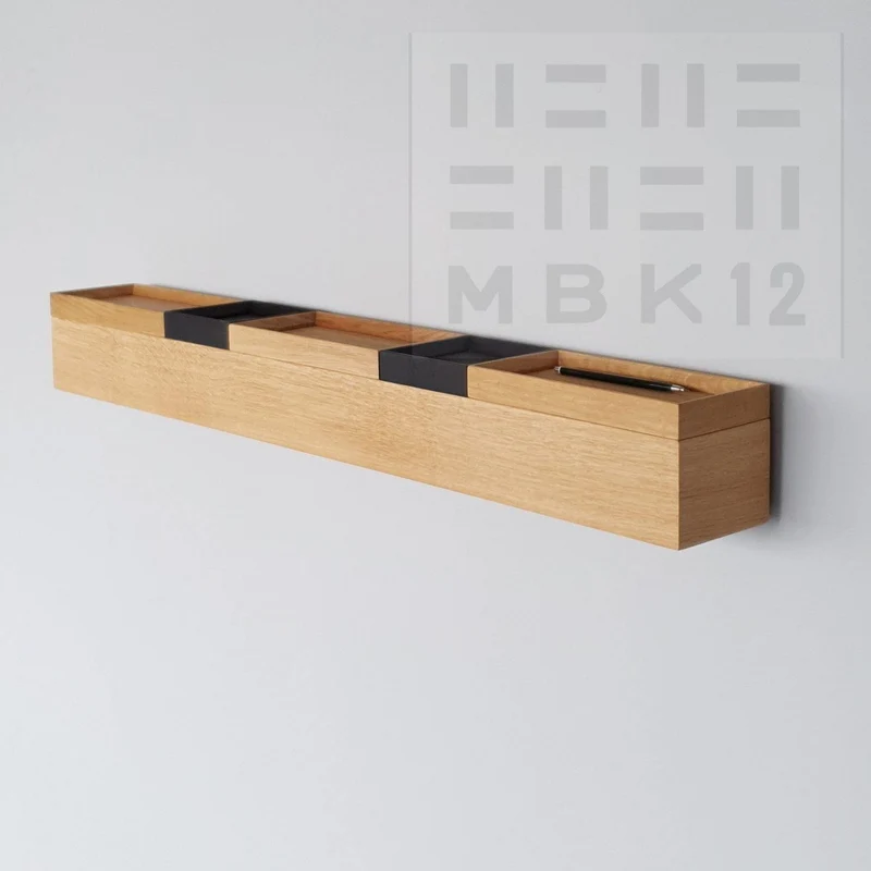 schmale Wandkonsole massive Eiche natur 96cm fünf Tabletts