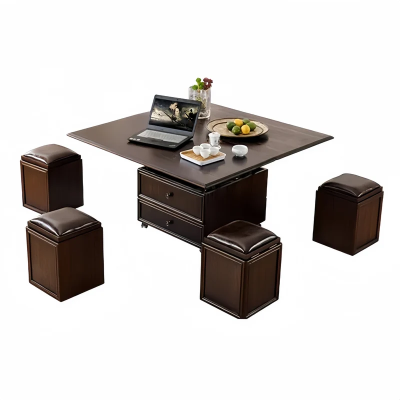 Nordischer Retro-Couchtisch aus Massivholz, 3-in-1-Funktion, höhenverstellbar und mit Universalrollen