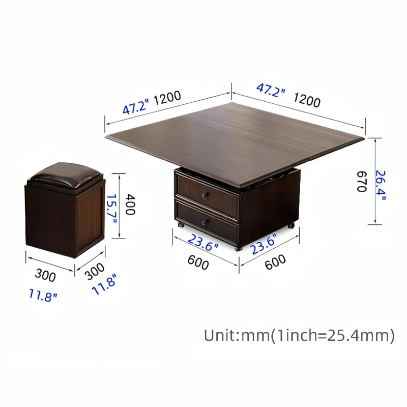 Nordischer Retro-Couchtisch aus Massivholz, 3-in-1-Funktion, höhenverstellbar und mit Universalrollen