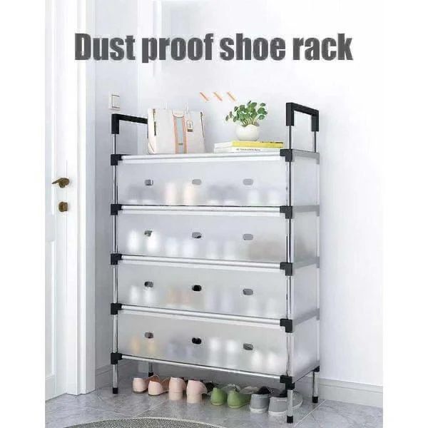 4 Layer Metal Shoe Rack with Dust Cover 94 cm height