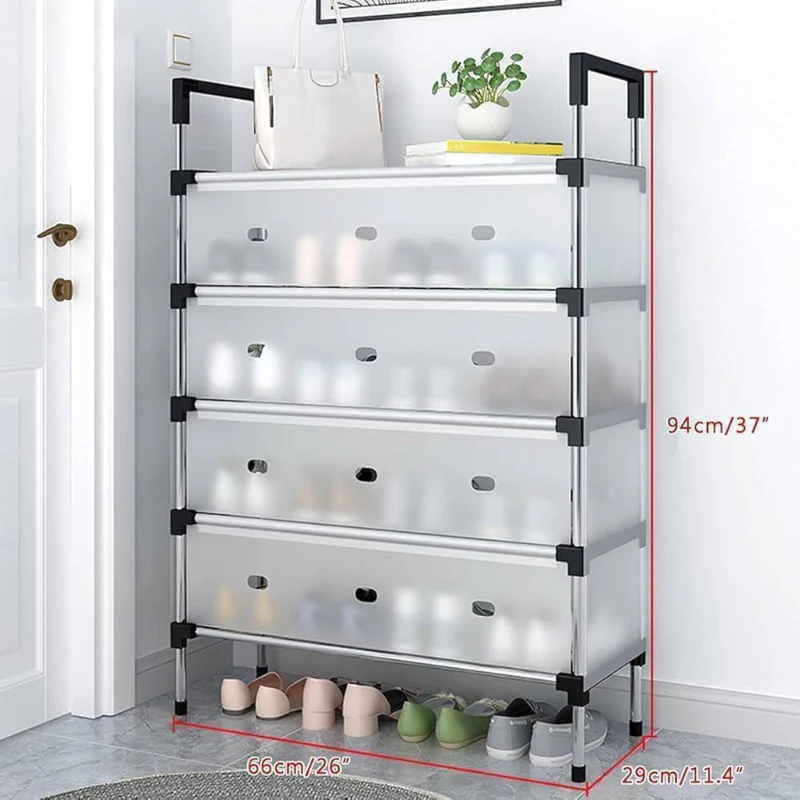 4 Layer Metal Shoe Rack with Dust Cover 94 cm height