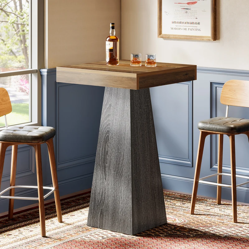 Tribesigns Bartisch 102 cm hoch, Quadratischer Stehtisch für kleine Räume mit stabilem Standfuß