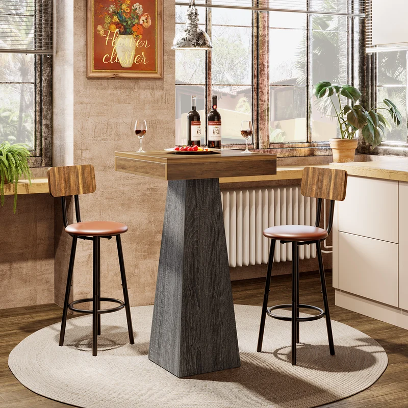 Tribesigns Bartisch 102 cm hoch, Quadratischer Stehtisch für kleine Räume mit stabilem Standfuß