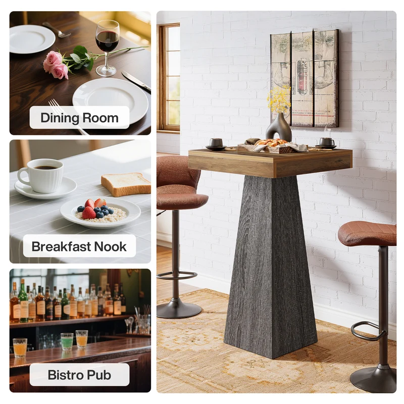 Tribesigns Bartisch 102 cm hoch, Quadratischer Stehtisch für kleine Räume mit stabilem Standfuß