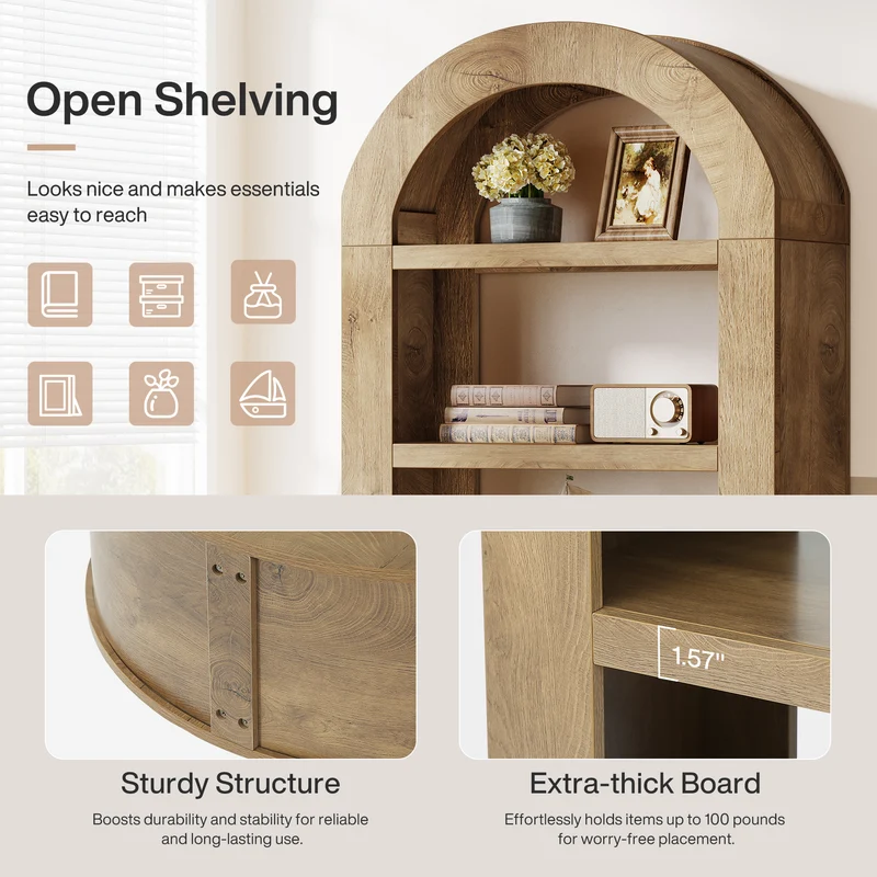 Tribesigns Arched Bücherregal 180 cm hoch, 5-stöckiges offenes Standregal mit Stauraum