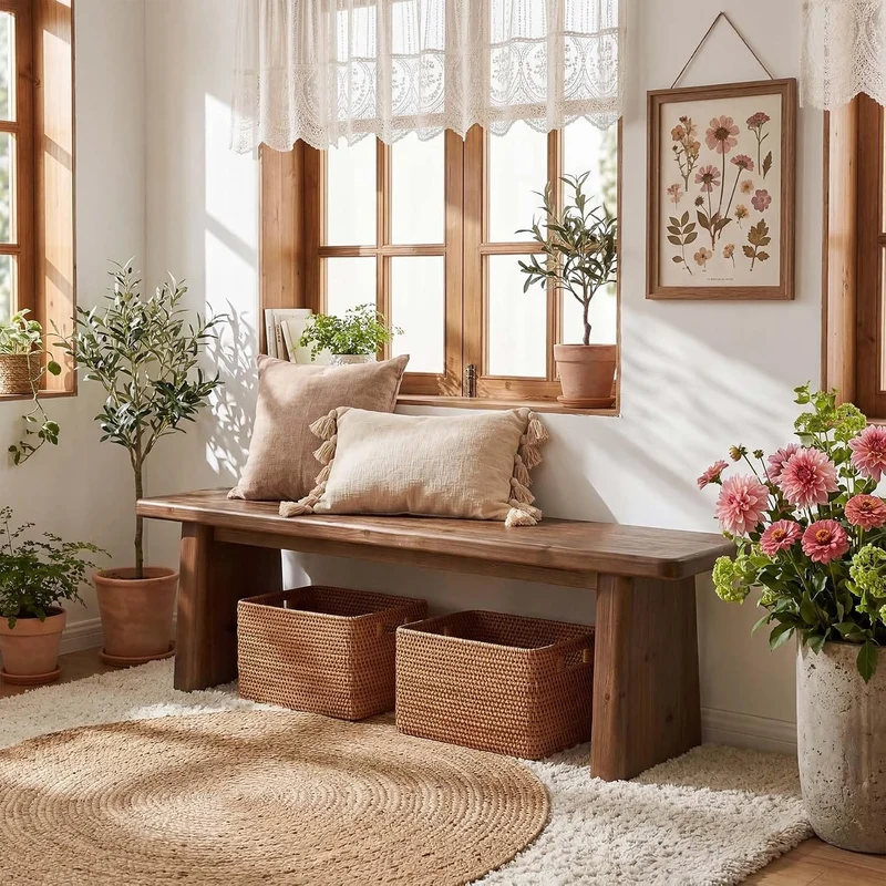 Tribesigns Schuhbank 140 cm aus Massivholz, Sitzbank für 2–3 Personen im Landhausstil