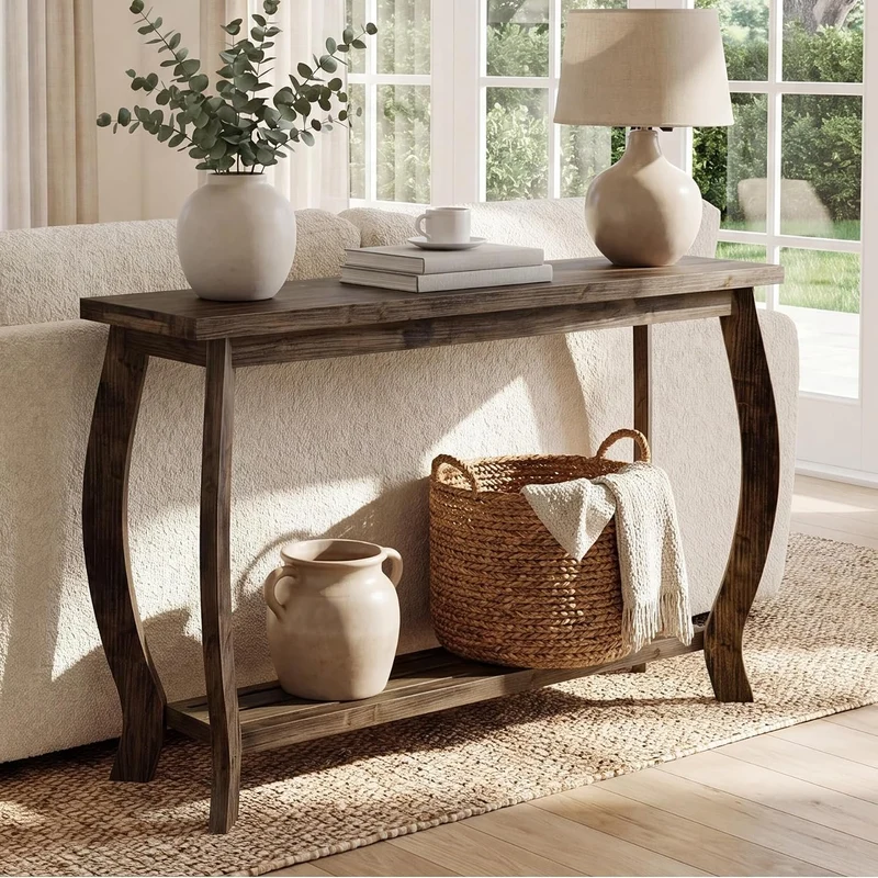 Tribesigns Massivholz Konsolentisch 105 cm, schmaler Flurtisch mit 2 Ebenen im Landhausstil