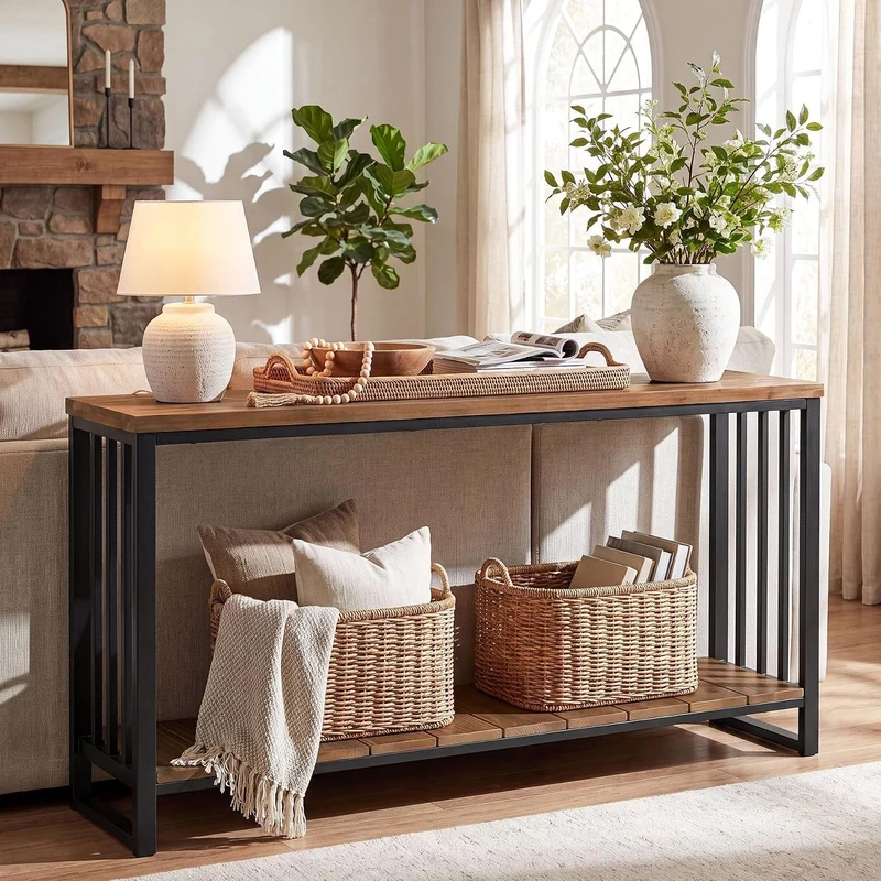 Tribesigns Massivholz Konsolentisch 140 cm, schmaler Flurtisch im Landhausstil mit Ablage