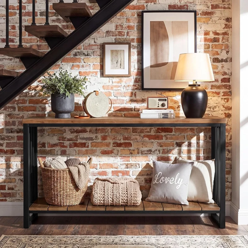 Tribesigns Massivholz Konsolentisch 140 cm, schmaler Flurtisch im Landhausstil mit Ablage