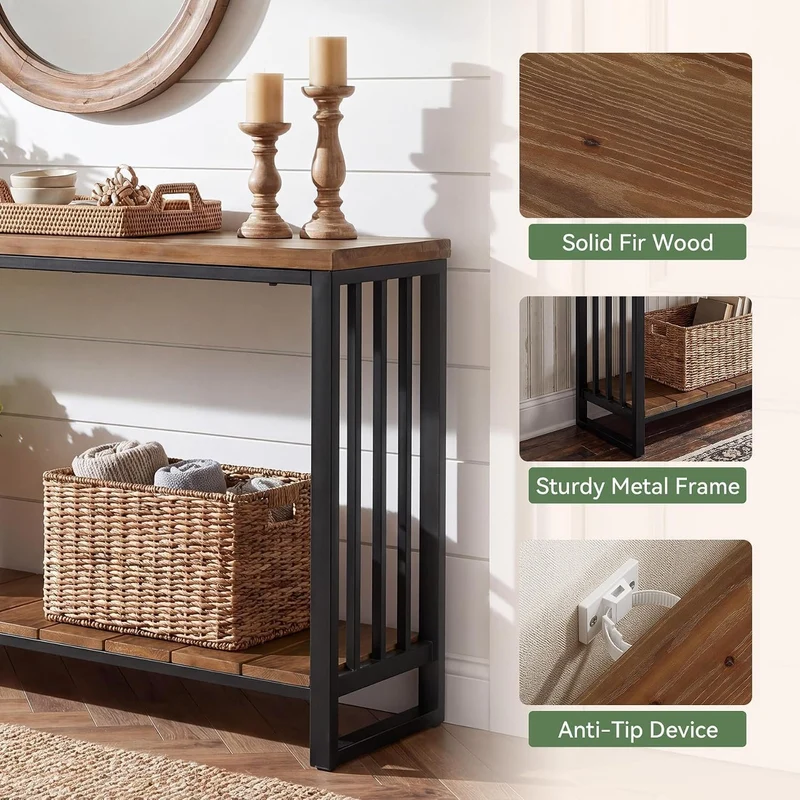Tribesigns Massivholz Konsolentisch 140 cm, schmaler Flurtisch im Landhausstil mit Ablage