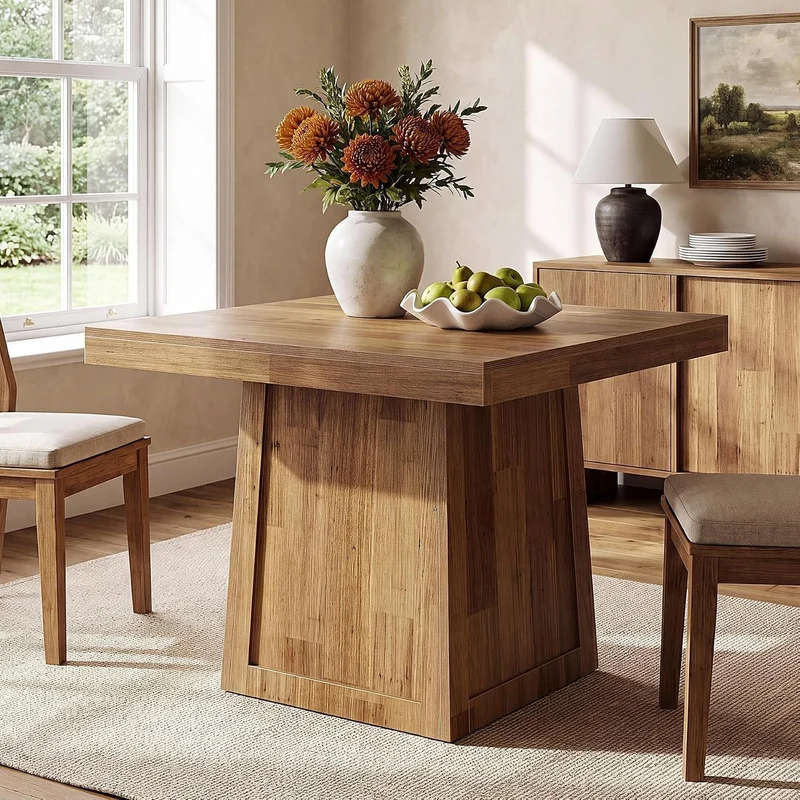 Tribesigns Quadratischer Esstisch 80 × 80 cm, Küchentisch im Landhausstil mit Trapezgestell