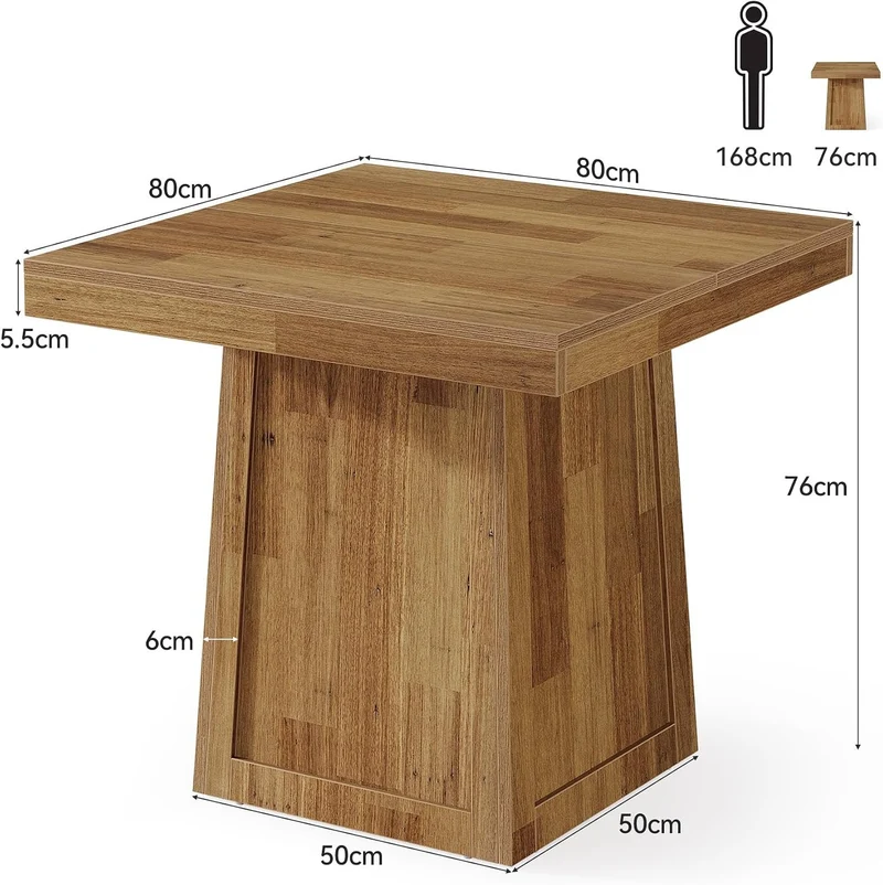 Tribesigns Quadratischer Esstisch 80 × 80 cm, Küchentisch im Landhausstil mit Trapezgestell