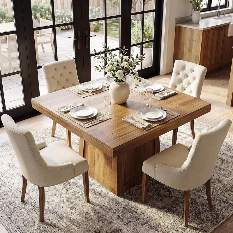 Tribesigns Quadratischer Esstisch 80 × 80 cm, Küchentisch im Landhausstil mit Trapezgestell