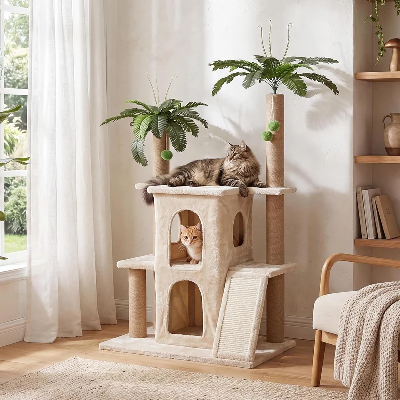 Tribesigns Kratzbaum 155 cm für 2 Katzen, großer Katzenbaum mit 7 Sisal-Kratzsäulen