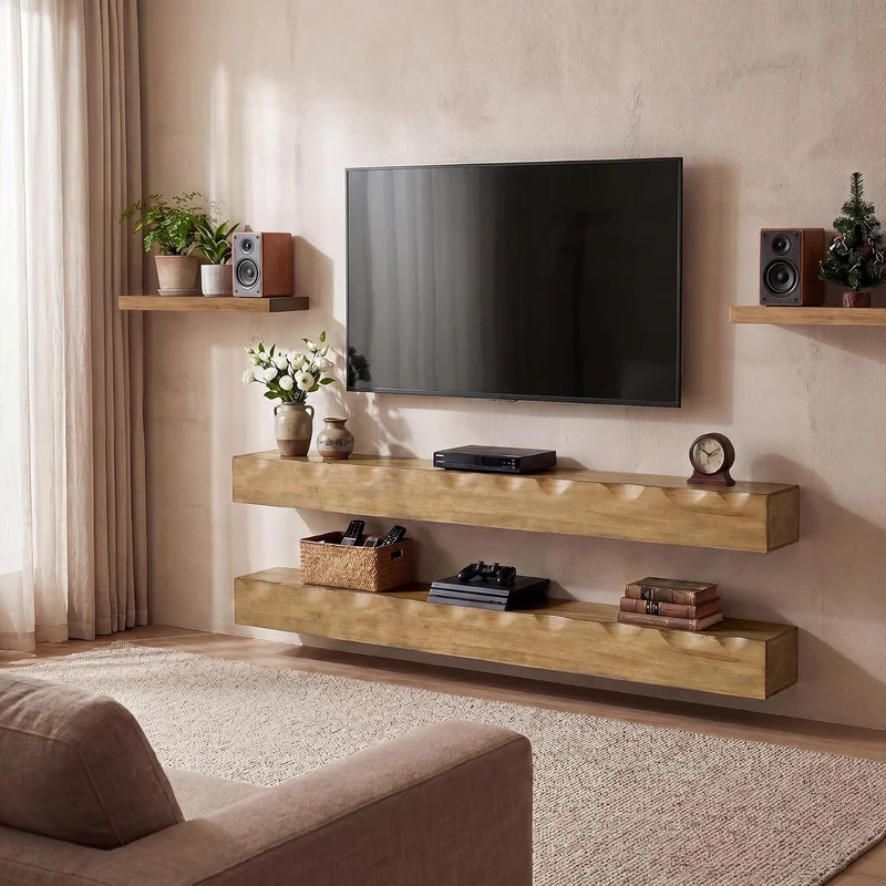 Tribesigns Wand-TV-Board 160 cm aus Massivholz, schwebendes TV-Regal für bis 75 Zoll