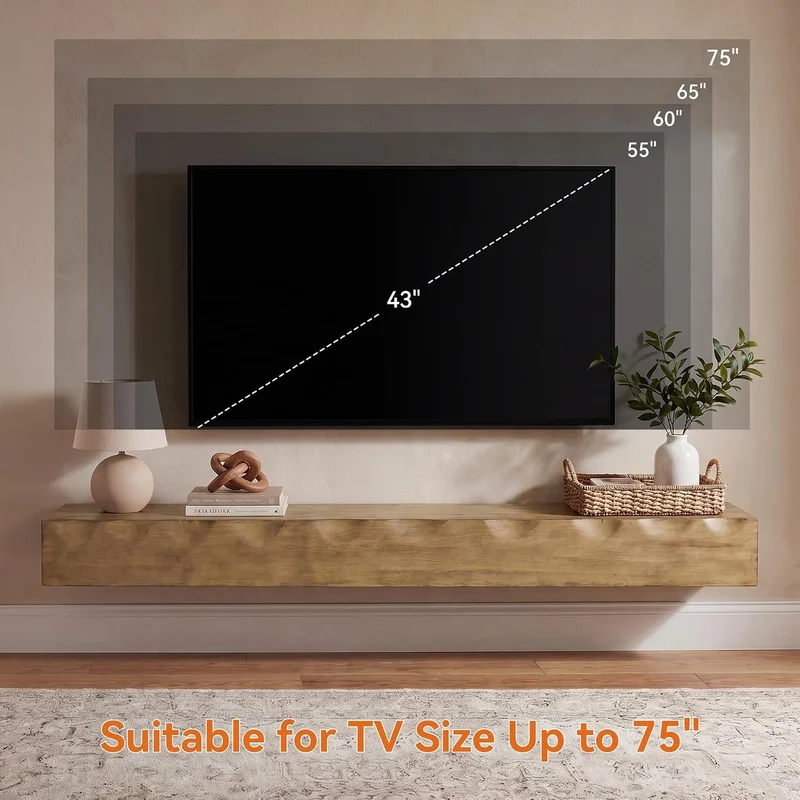 Tribesigns Wand-TV-Board 160 cm aus Massivholz, schwebendes TV-Regal für bis 75 Zoll