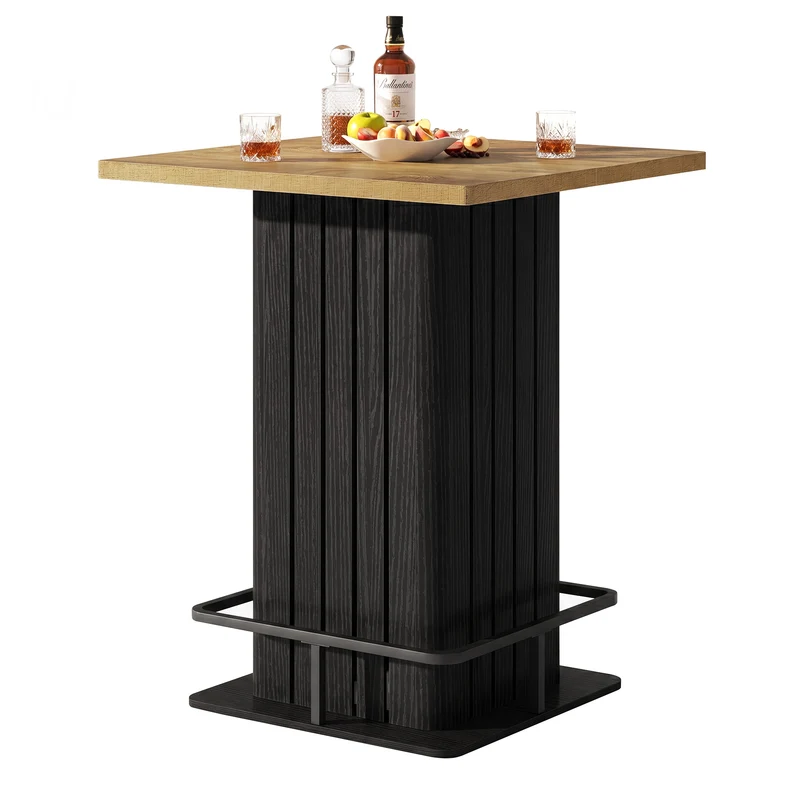 Tribesigns Quadratischer Bartisch im Industrial-Landhausstil, Bistrotisch mit Fußring