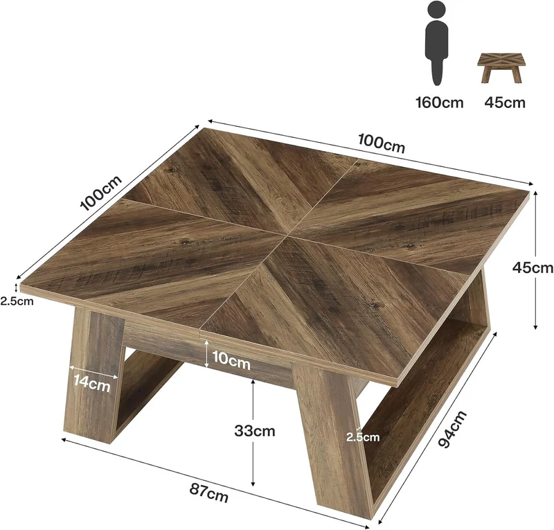 Tribesigns Quadratischer Couchtisch 100 cm, Wohnzimmertisch im Landhausstil