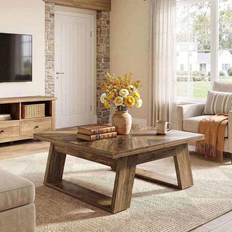 Tribesigns Quadratischer Couchtisch 100 cm, Wohnzimmertisch im Landhausstil