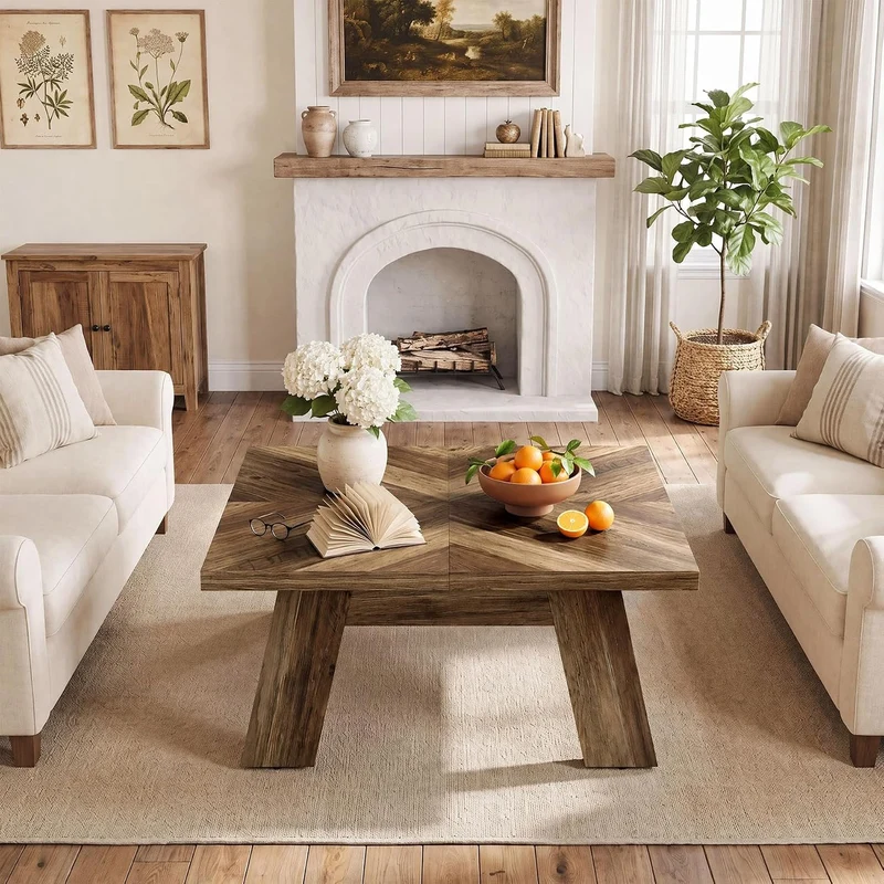 Tribesigns Quadratischer Couchtisch 100 cm, Wohnzimmertisch im Landhausstil