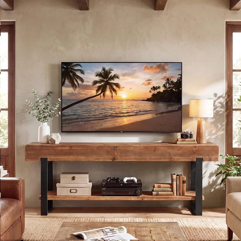 Tribesigns TV-Lowboard 160 cm aus Massivholz, TV-Board mit Baumkante und Ablage
