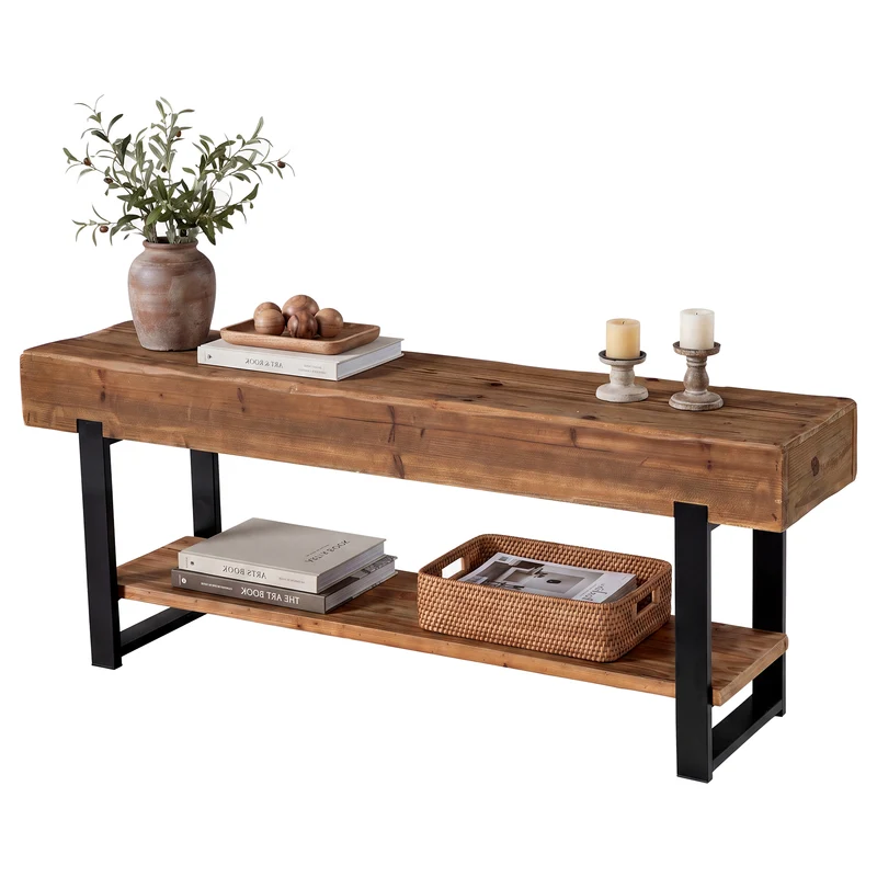 Tribesigns TV-Lowboard 160 cm aus Massivholz, TV-Board mit Baumkante und Ablage