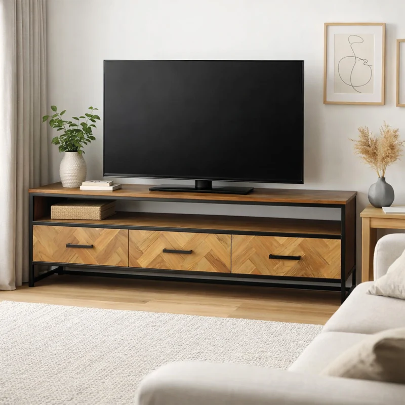 TV-Lowboard Teakholz Metall - Accent
