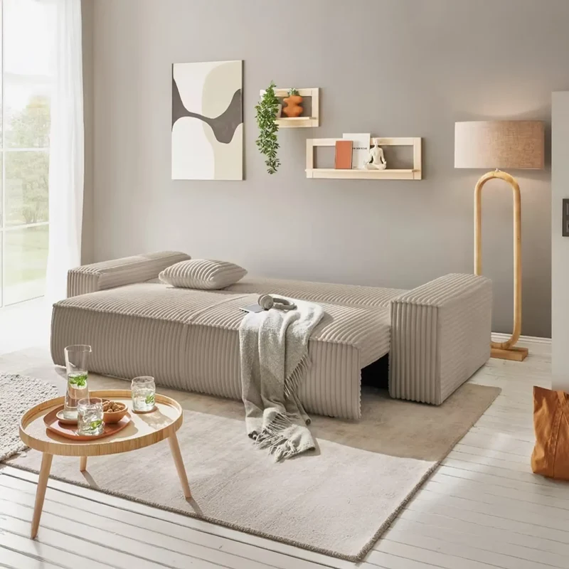 3-Sitzer Schlafsofa Breitcord Creme - Finnley