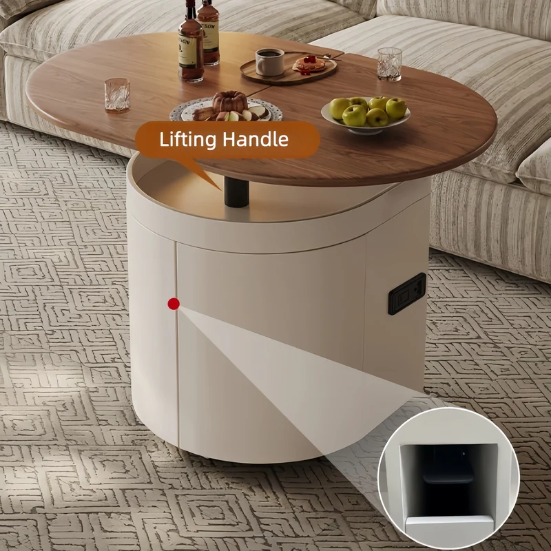 Hubbarer und ausziehbarer ovaler Couchtisch mit Universalrollen