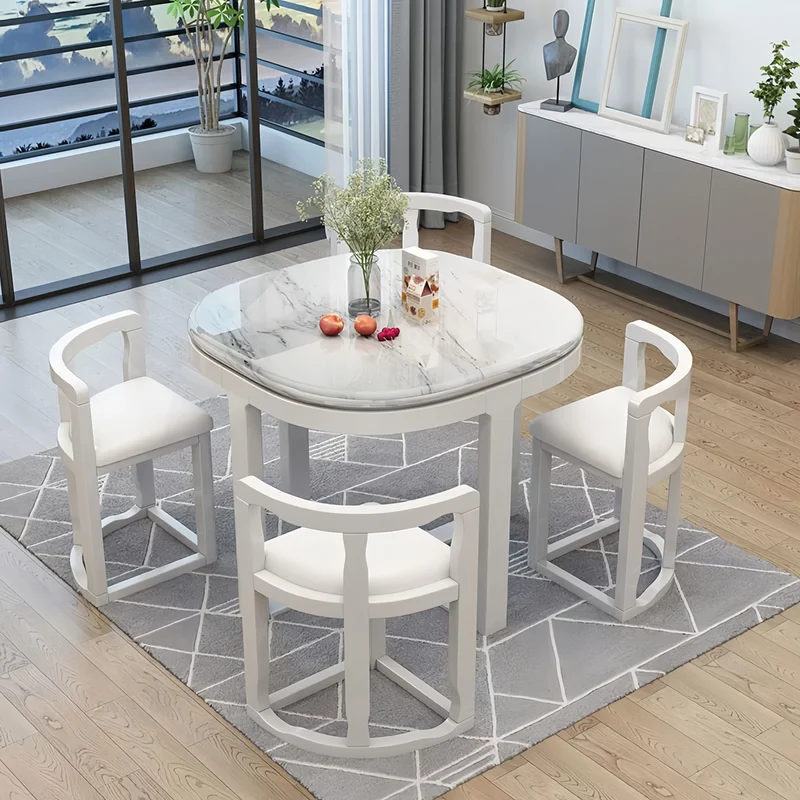 Platzsparendes Essgruppen-Set aus Massivholz mit 4 Stühlen