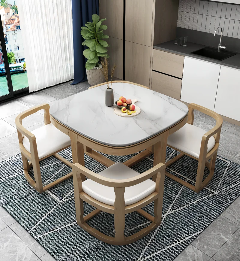 Platzsparendes Essgruppen-Set aus Massivholz mit 4 Stühlen