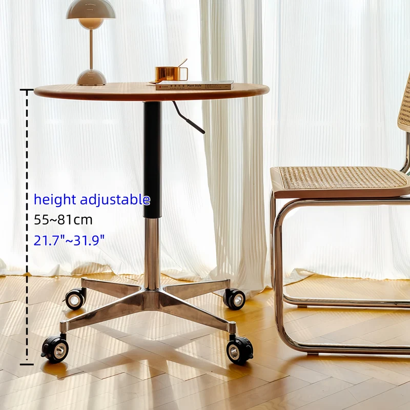 Höhenverstellbarer Couchtisch aus Massivholz mit Universalrollen