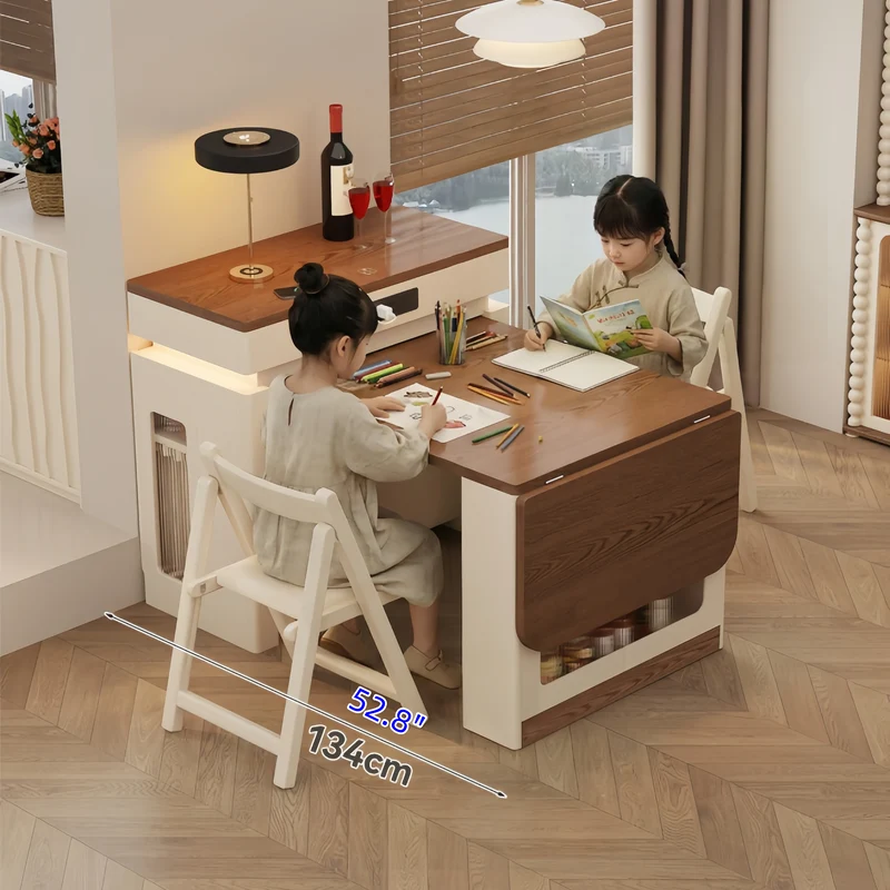 Ausziehbarer Kücheninseltisch aus Massivholz mit 4 Stühlen (Set)