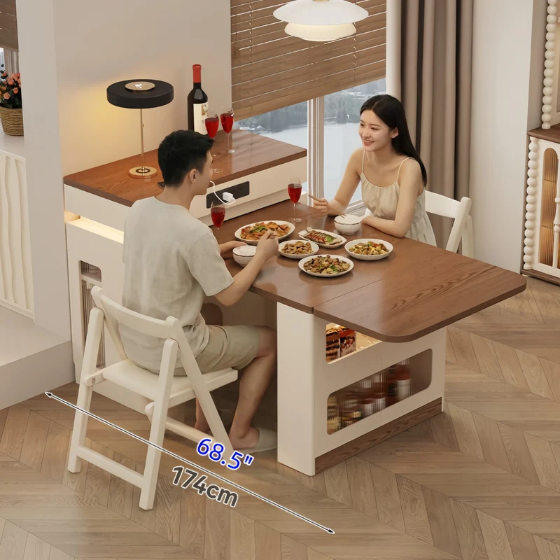 Ausziehbarer Kücheninseltisch aus Massivholz mit 4 Stühlen (Set)