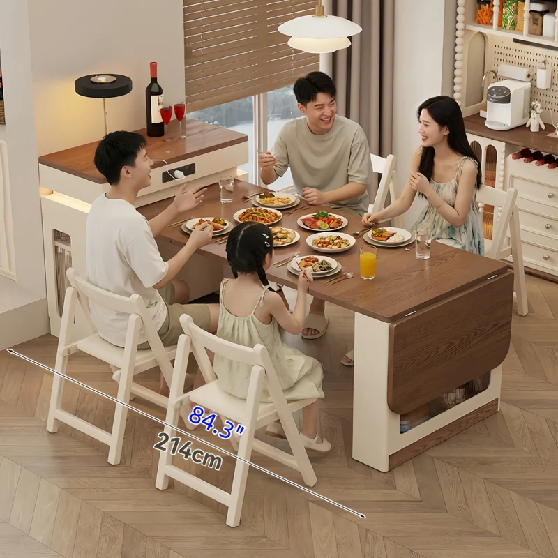 Ausziehbarer Kücheninseltisch aus Massivholz mit 4 Stühlen (Set)