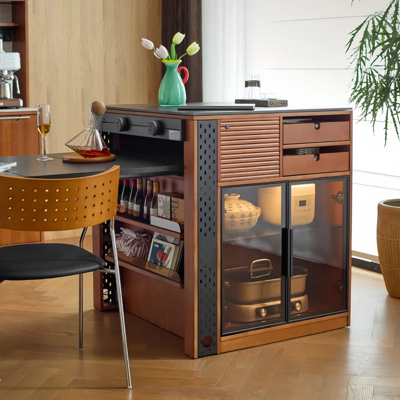 Kücheninsel aus massivem Buchsbaumholz mit ausziehbarem Esstisch