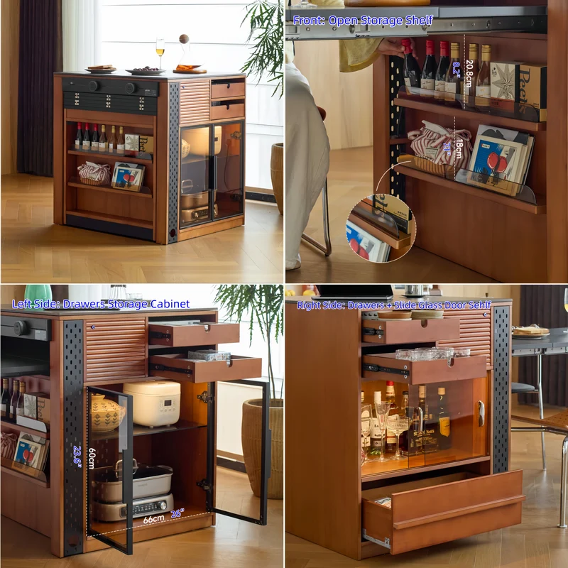 Kücheninsel aus massivem Buchsbaumholz mit ausziehbarem Esstisch
