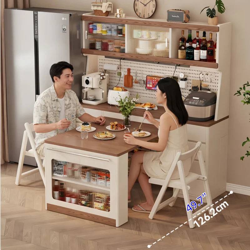 Sideboard-Schrank aus Massivholz mit ausziehbarem Esstisch