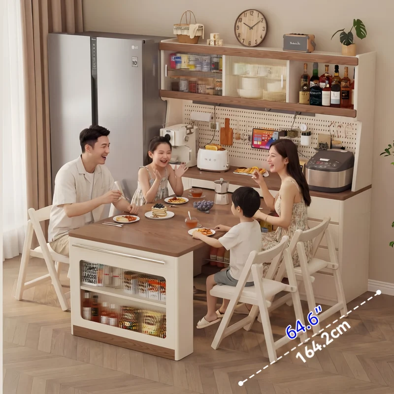 Sideboard-Schrank aus Massivholz mit ausziehbarem Esstisch
