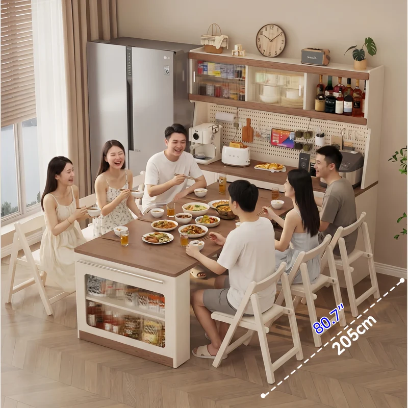 Sideboard-Schrank aus Massivholz mit ausziehbarem Esstisch