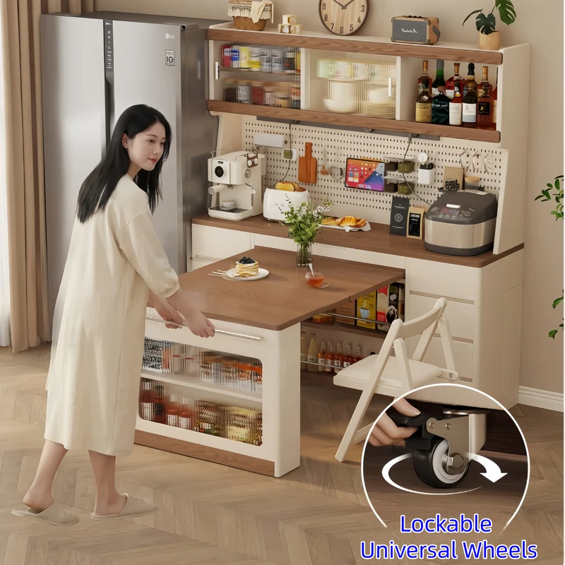 Sideboard-Schrank aus Massivholz mit ausziehbarem Esstisch