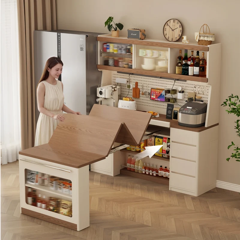 Sideboard-Schrank aus Massivholz mit ausziehbarem Esstisch
