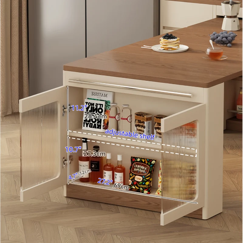 Sideboard-Schrank aus Massivholz mit ausziehbarem Esstisch